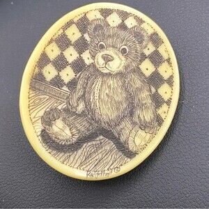 Vintage Etched Teddy Bear Pin